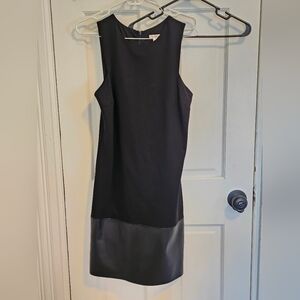Bar III Black Sleeveless Sheath Mini Dress Faux Leatger Hem